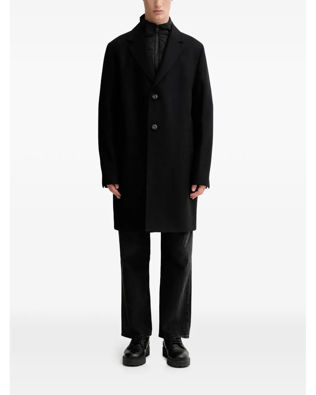 HUGO Black Buttoned Long Sleeve Coat for men