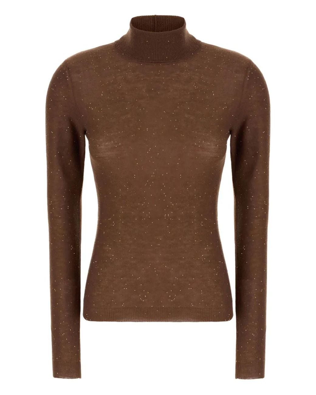 Fabiana Filippi Brown Turtleneck Sequin-Embellished Sweater