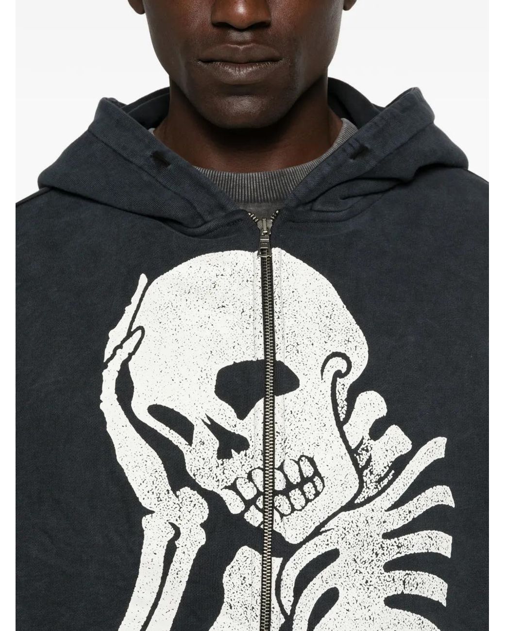 Palm Angels Black Skeleton-Print Zip-Up Hoodie for men