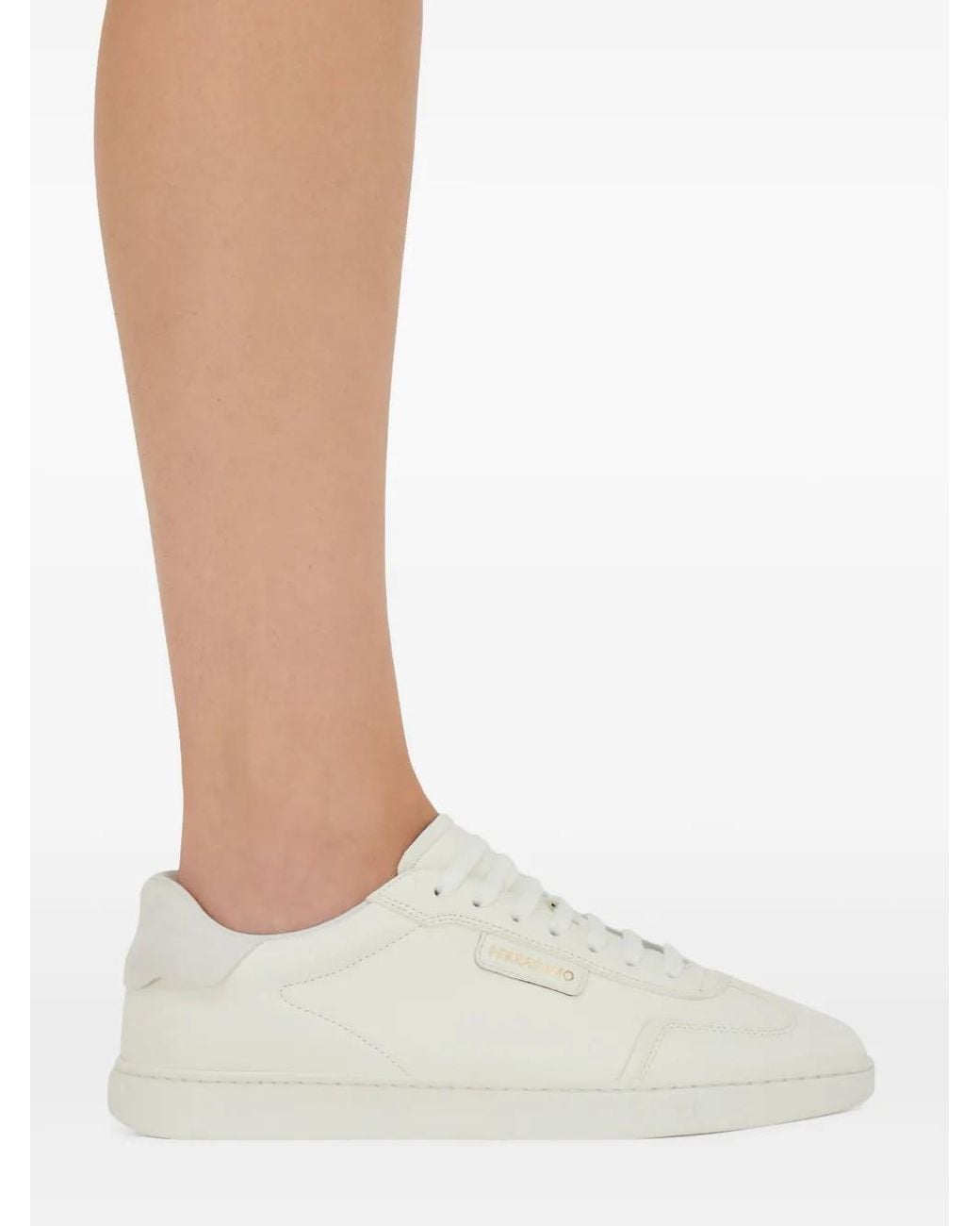 Ferragamo White Suede-Panelled Leather Sneakers