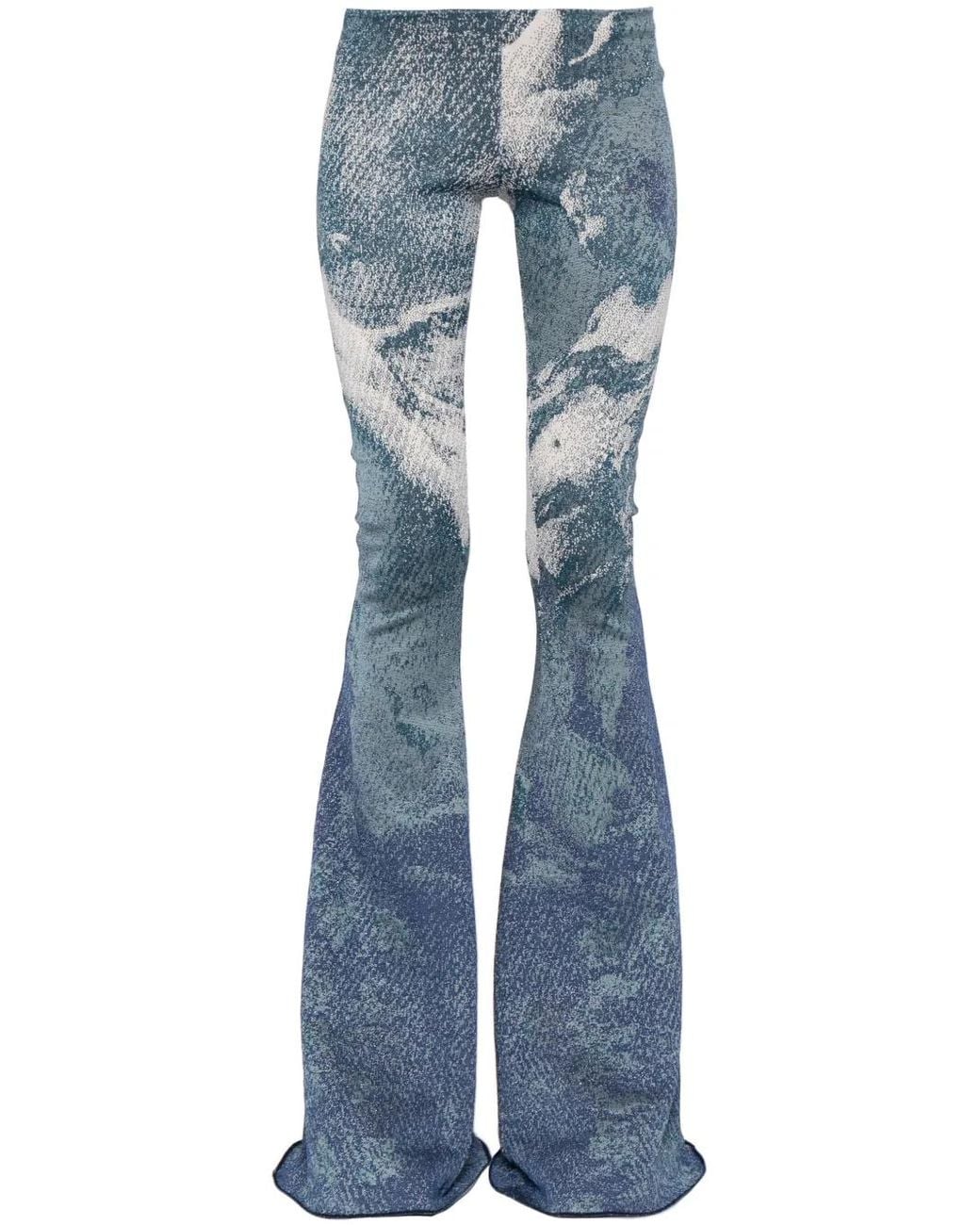 Roberto Cavalli Blue Patterned-Jacquard Glitter Flared Trousers