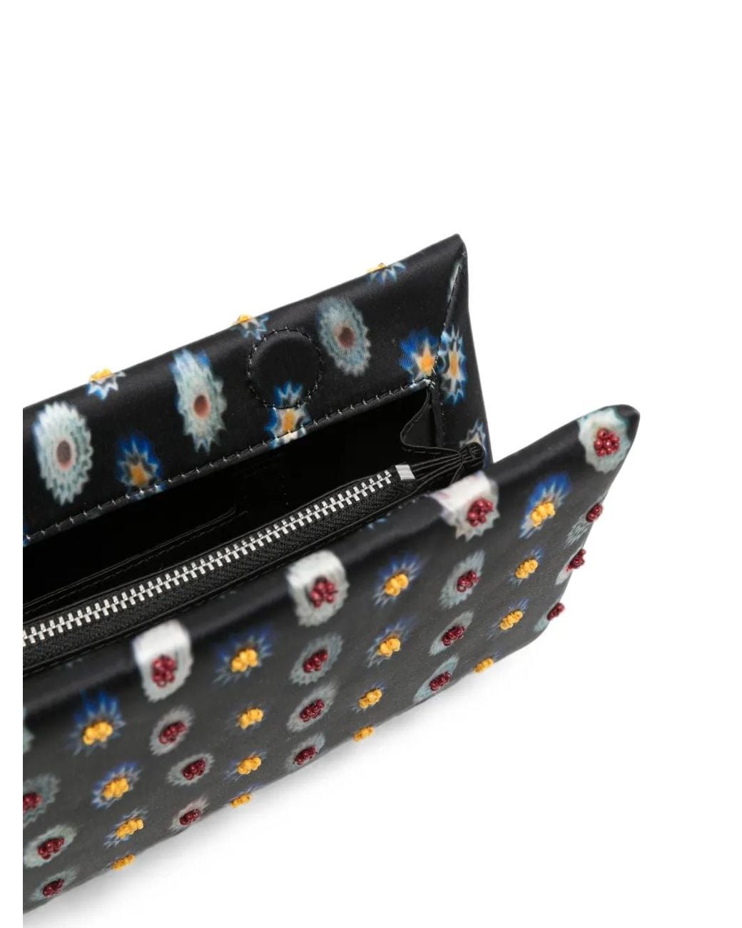 Staud Black Muse Bead-Embellished Ikat-Print Clutch Bag