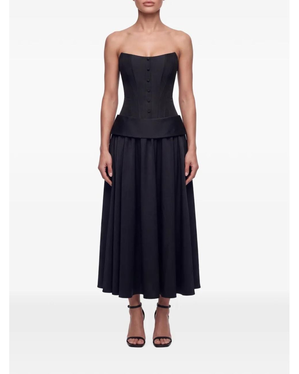 POST MERIDIEM Blue Buttoned Corset And Midi Skirt Set