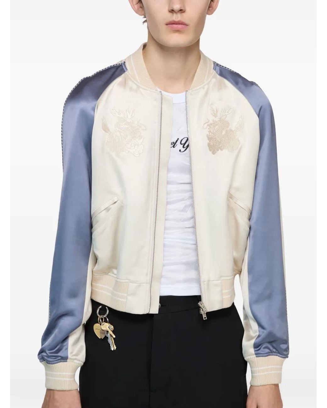 Acne White Logo-Embroidered Bomber Jacket for men