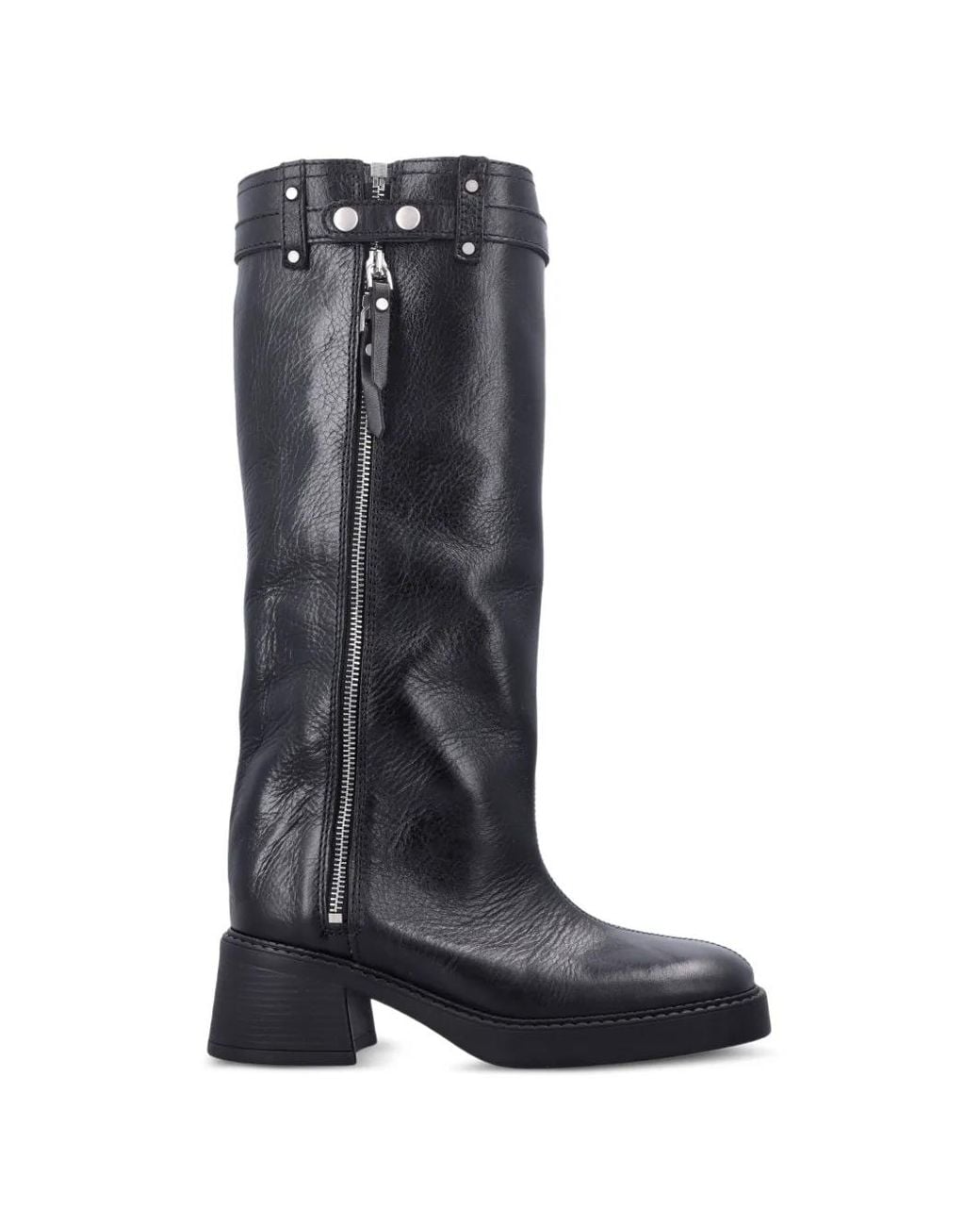 Miista Blue Izolda Buckled Zip-Up Calf Leather Boots
