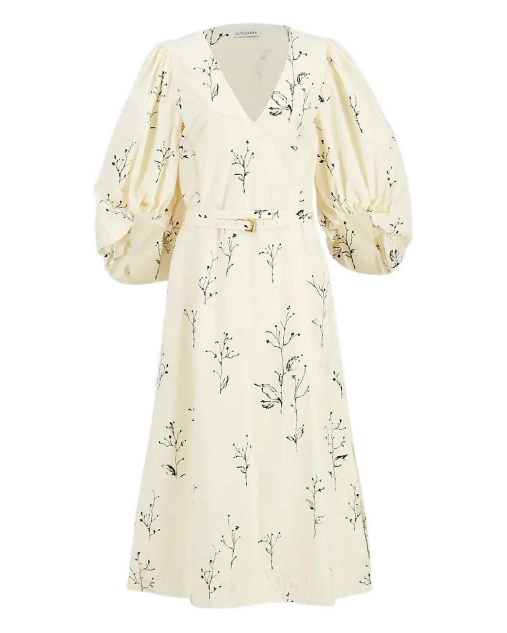 Altuzarra White Floral-Print Puff-Sleeve Midi Dress