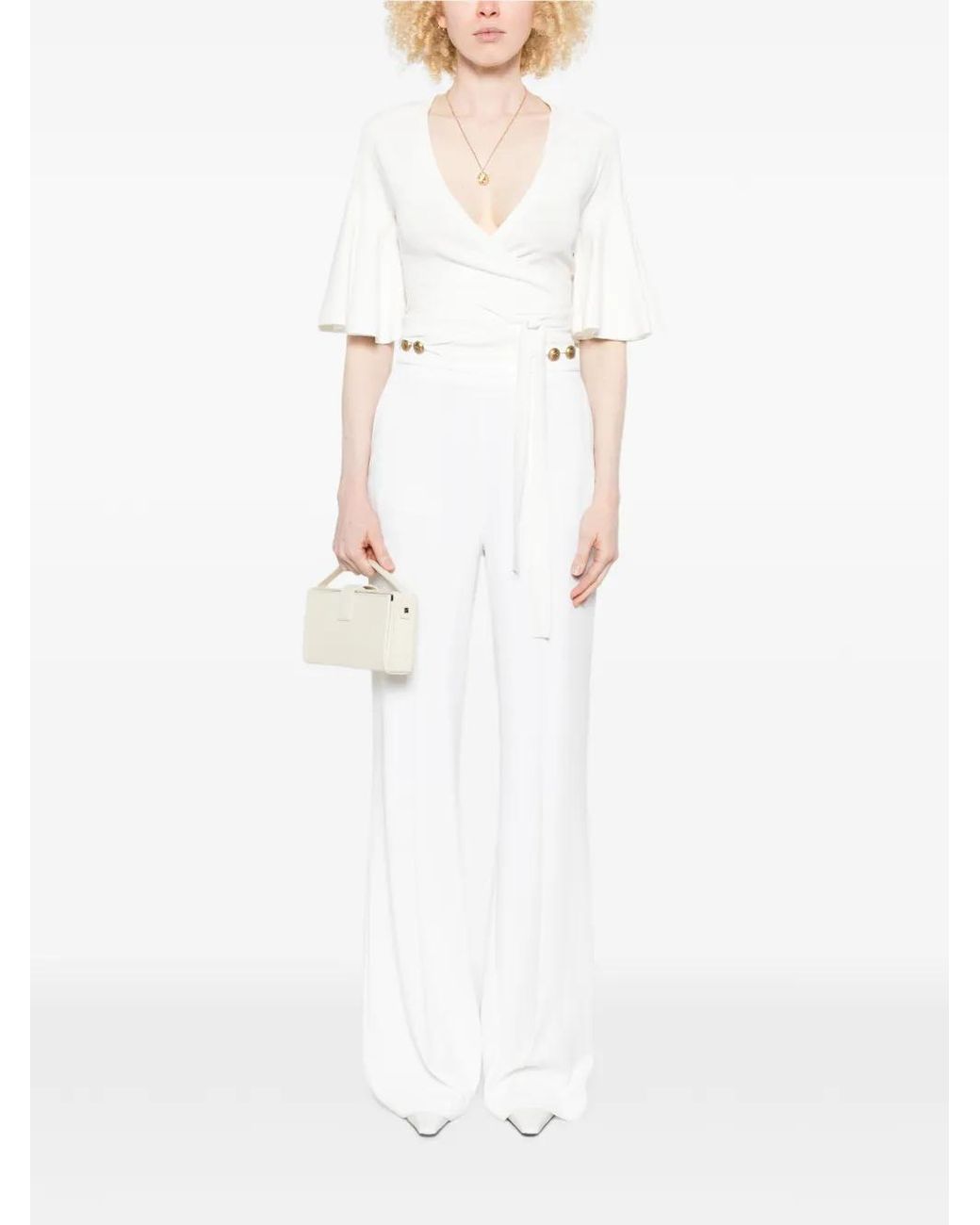 Pinko White Buttoned Straight Trousers