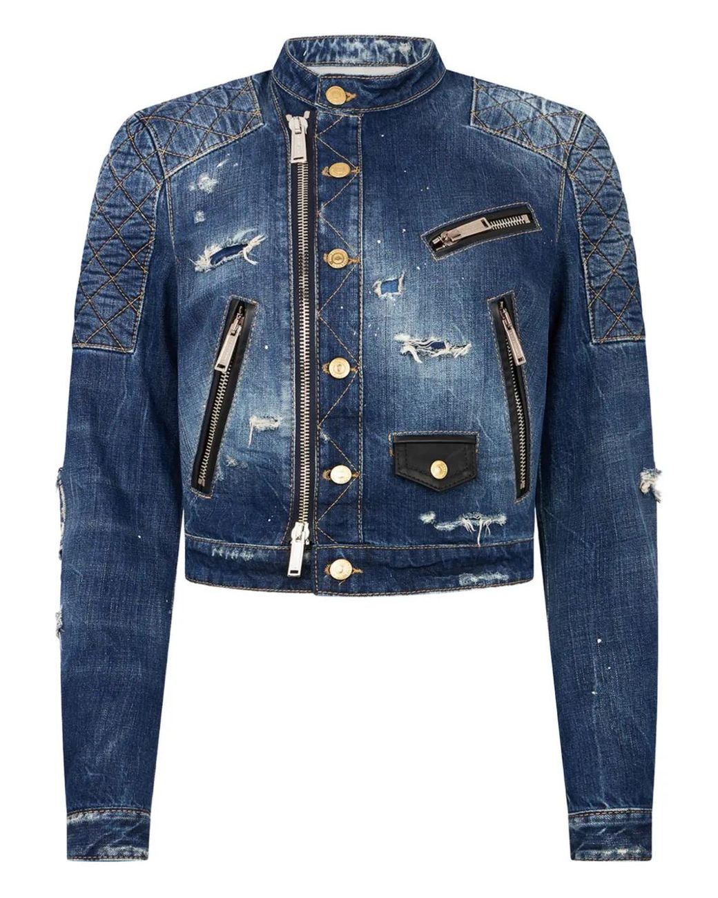 DSquared² Blue Medium Broken Biker Jeans Jacket