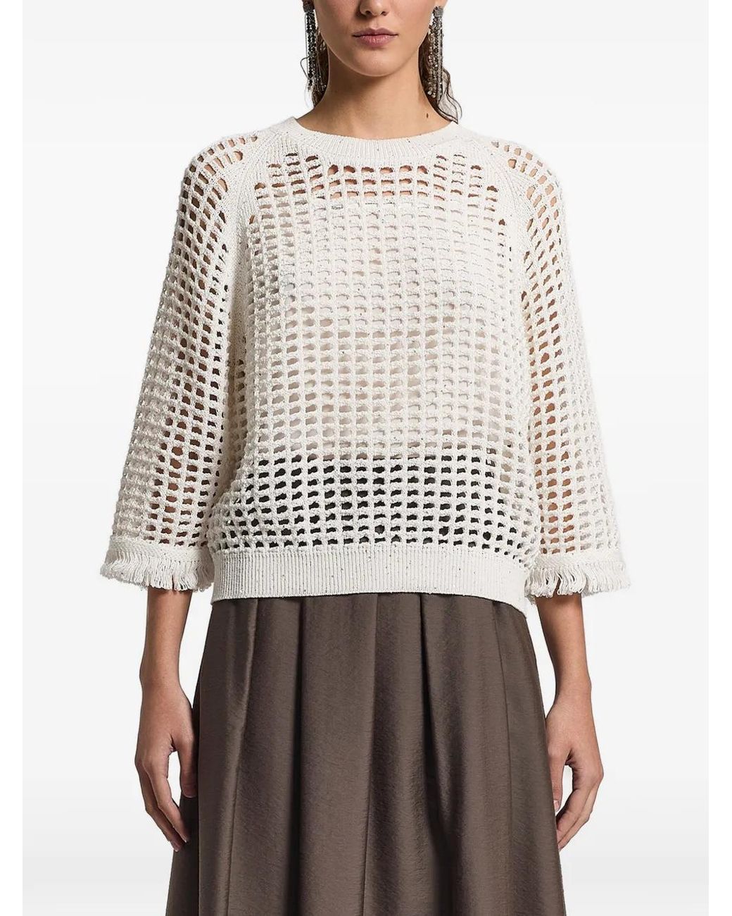 Peserico White Sequinned Cordonet Sweater