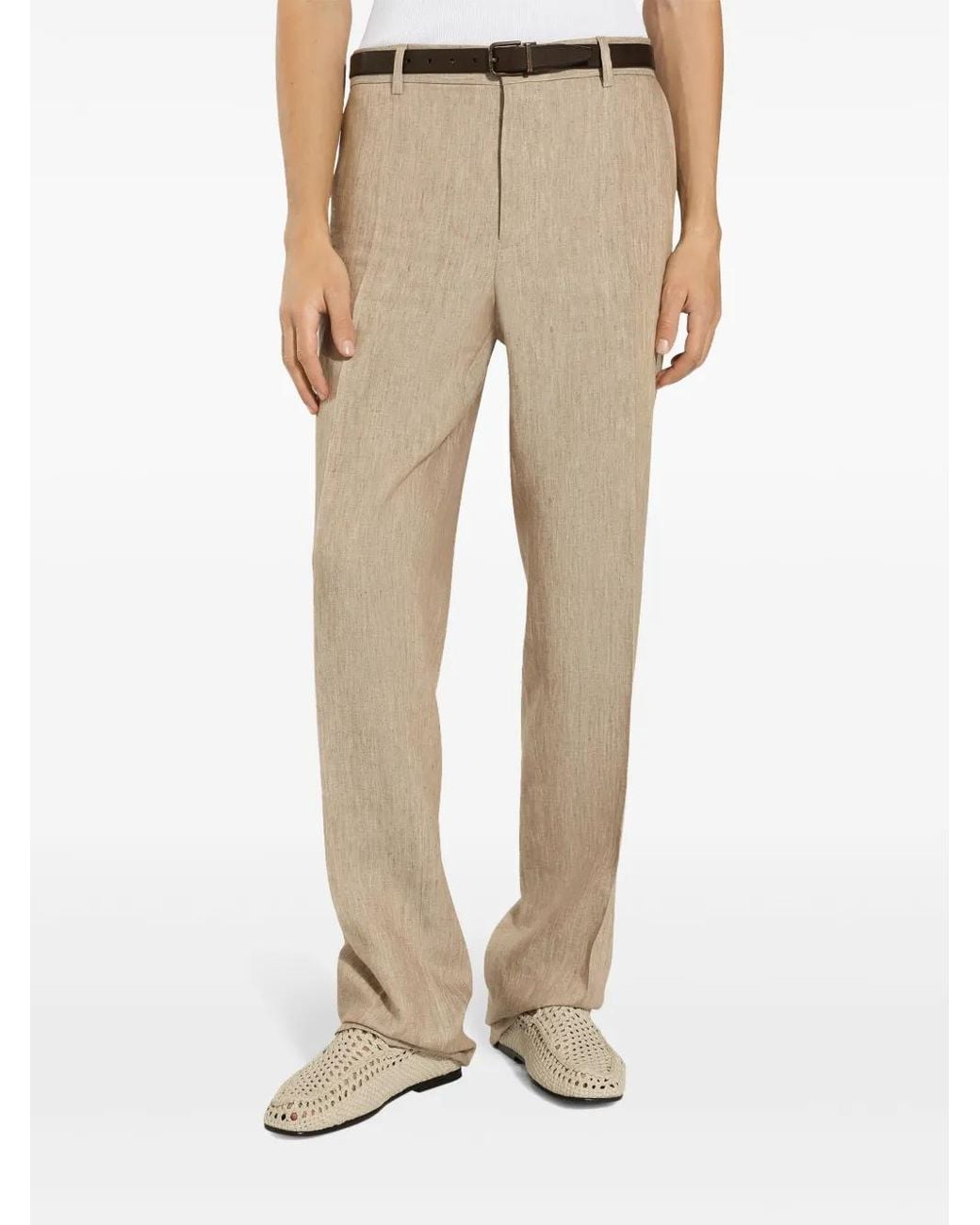 Dolce & Gabbana Natural Tapered Twill Linen Trousers for men