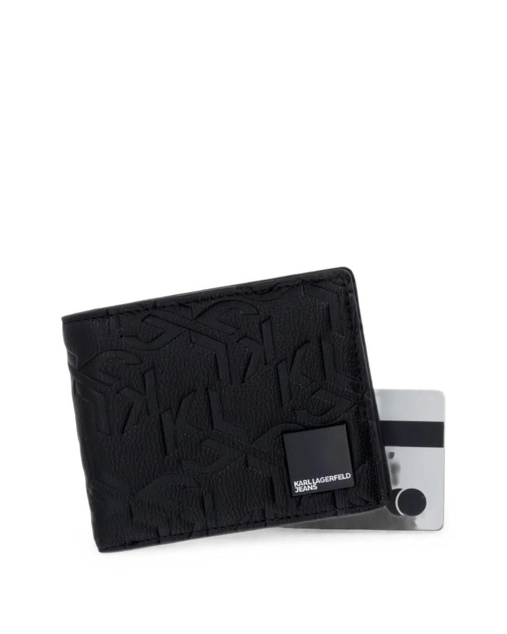 Karl Lagerfeld Black Monogram-Embossed Bifold Wallet for men
