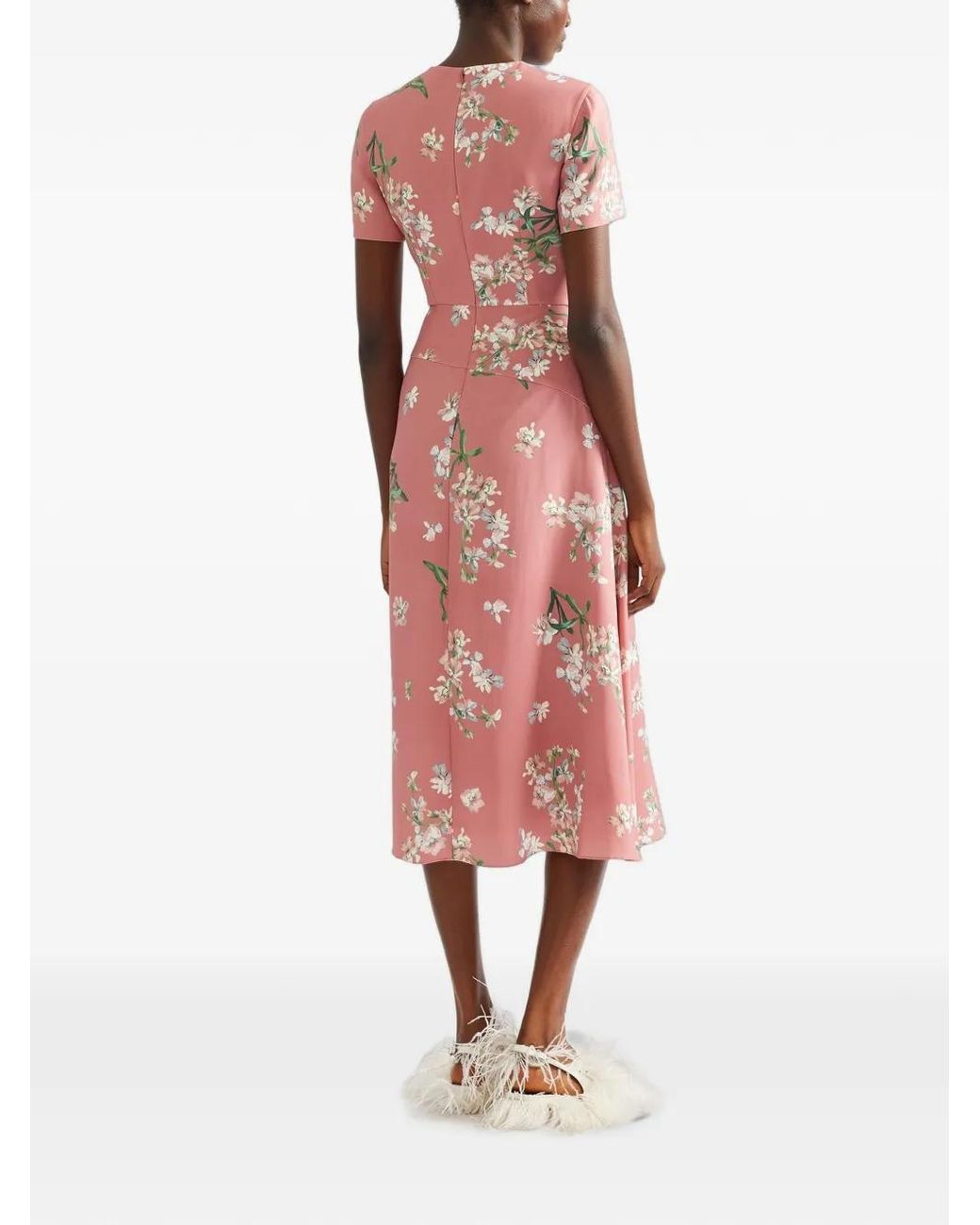 Erdem Pink Floral-Print Midi Dress