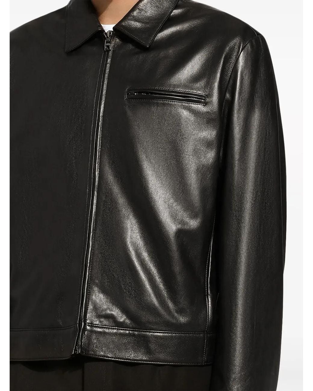 Dolce & Gabbana Black Leather Jacket for men