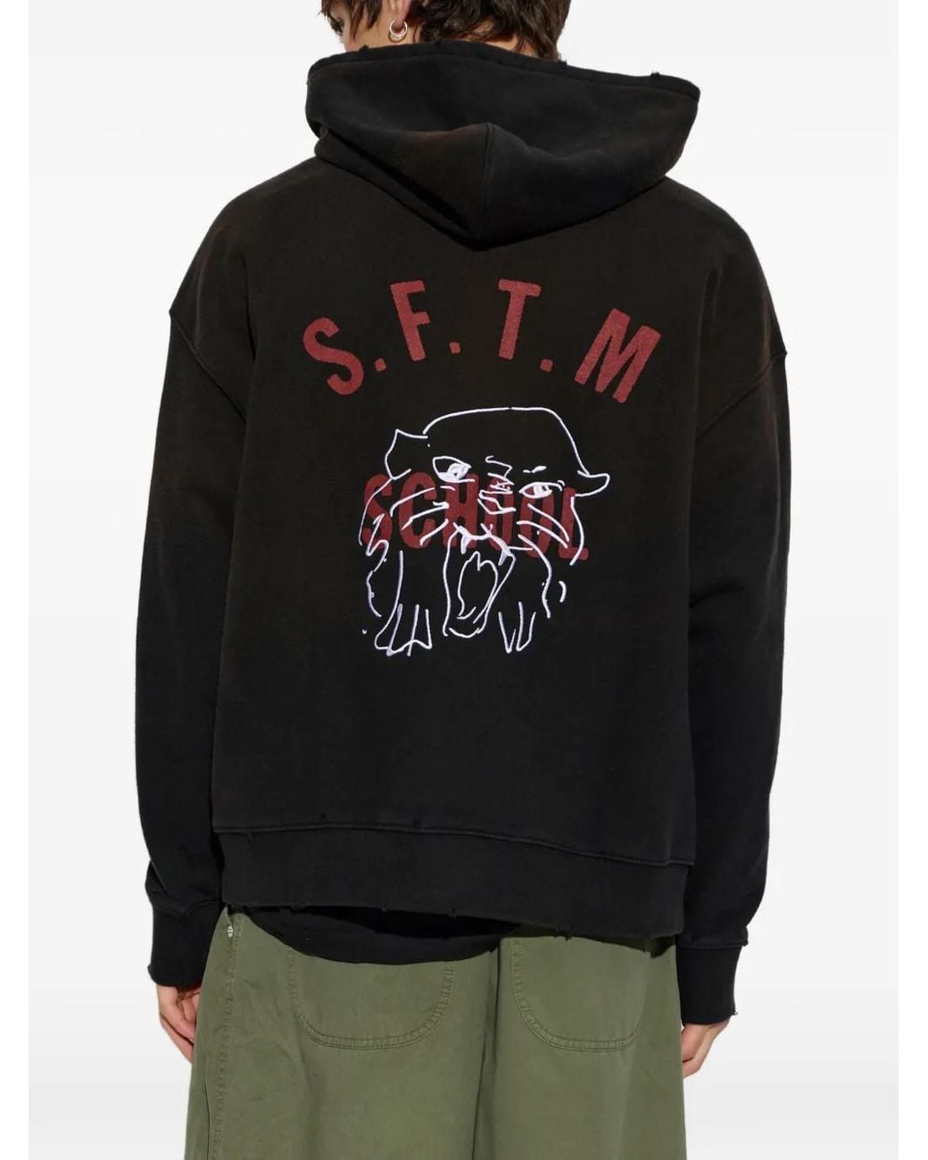 Song For The Mute Black Graphic-Print Zip-Up Hoodie for men