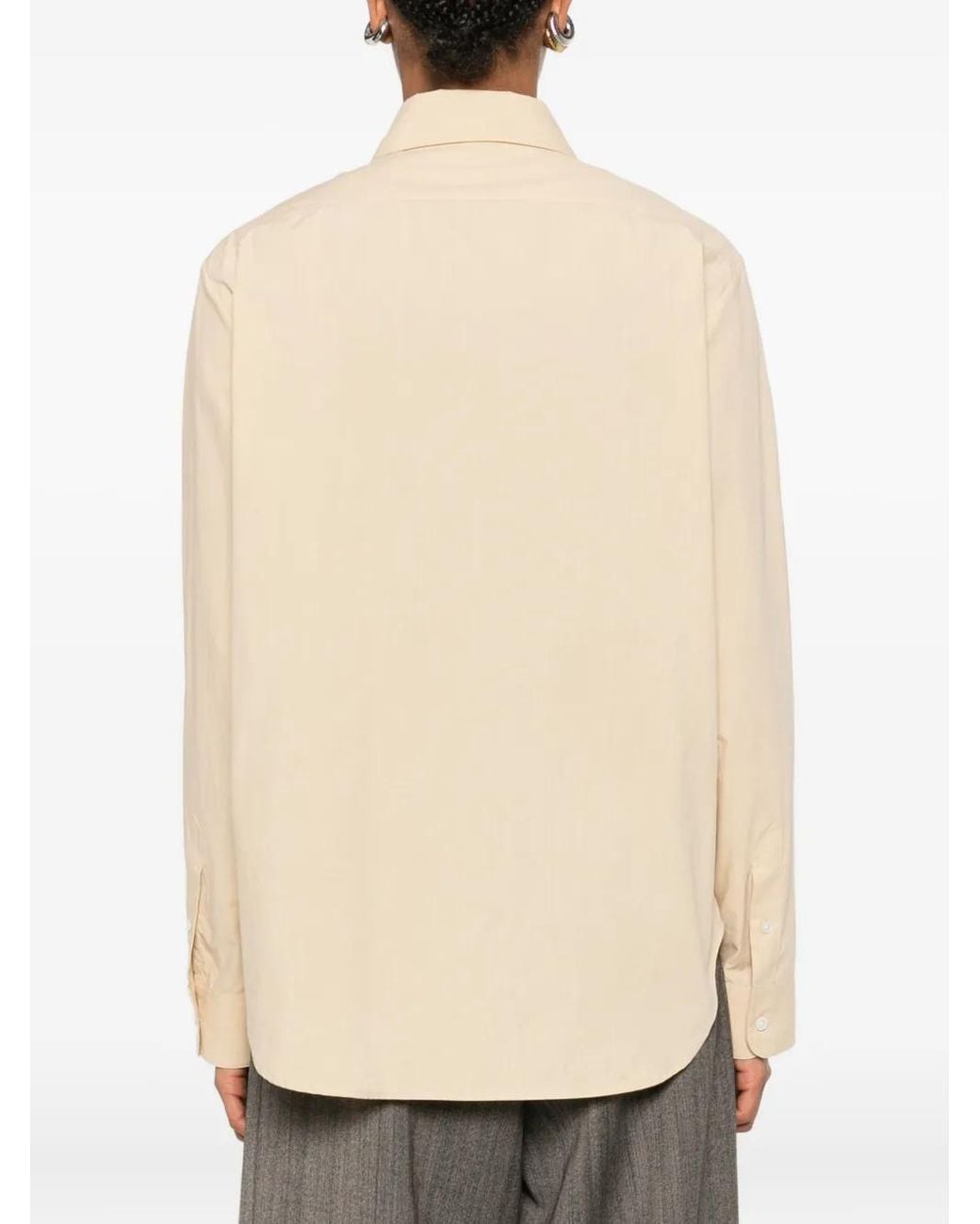 The Row Natural Margan Long-Sleeve Shirt With Curved Hem