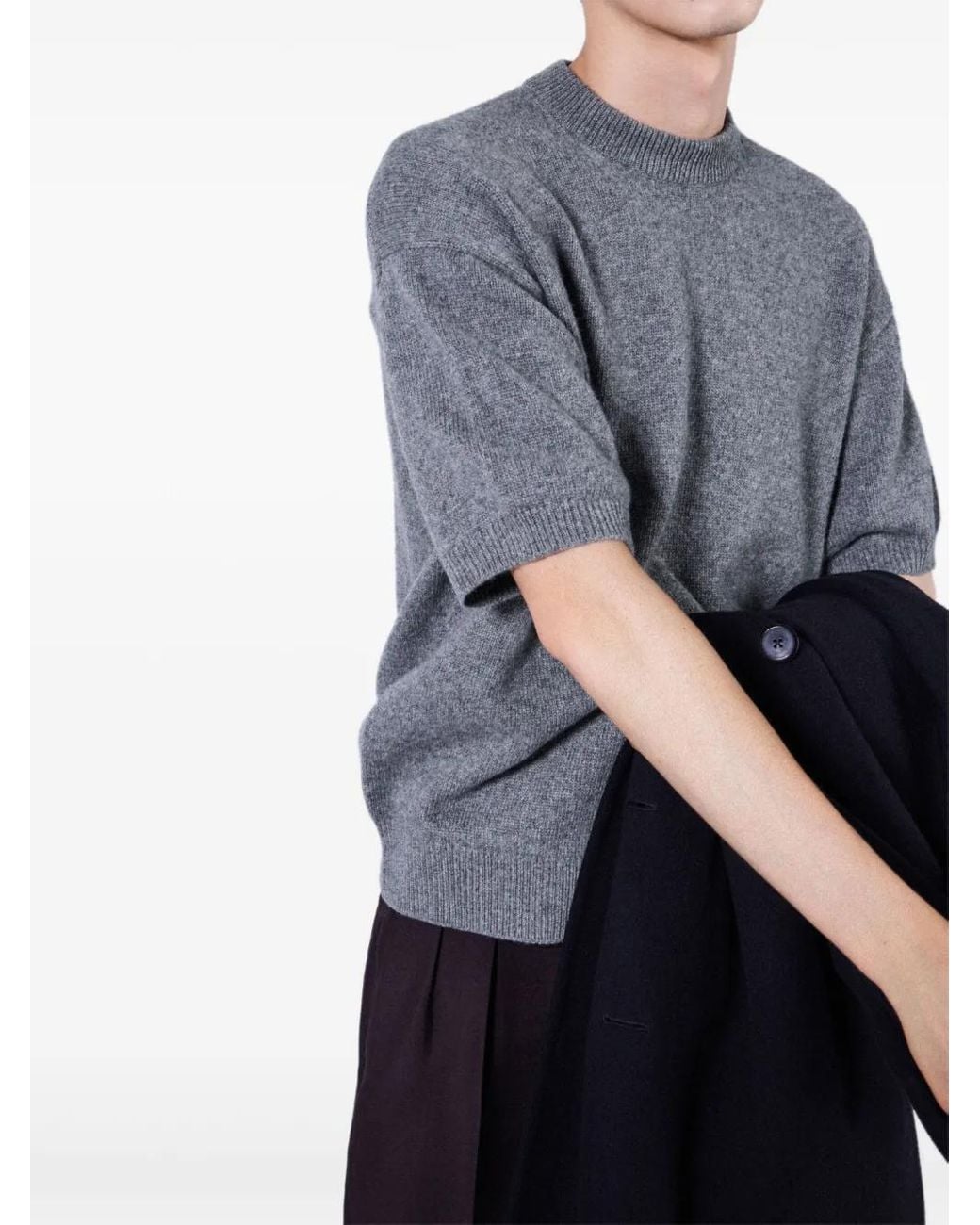 Prada Gray Short-Sleeved Re-Cashmere Sweater for men