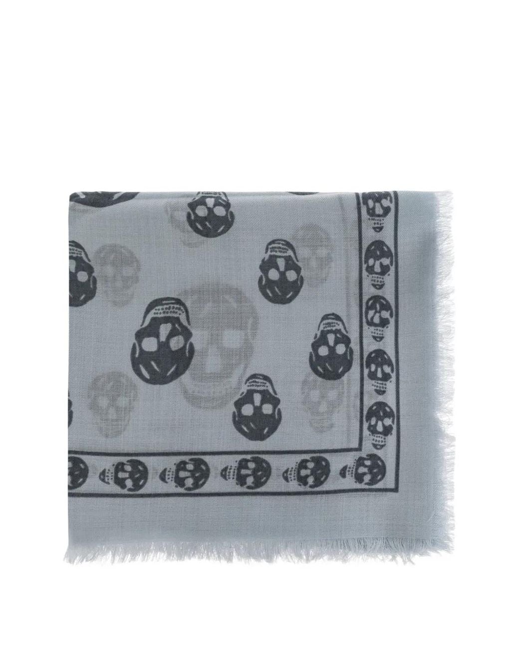 McQueen Gray Skull-Print Raw-Edge Scarf