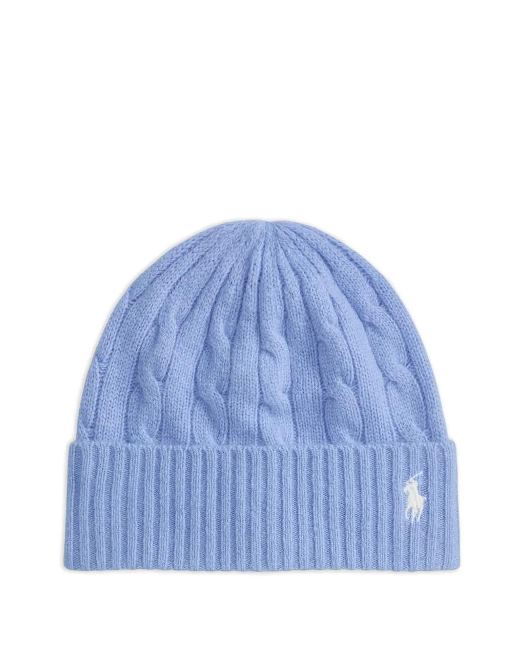 Polo Ralph Lauren Blue Cable-Knit Pony Beanie Hat