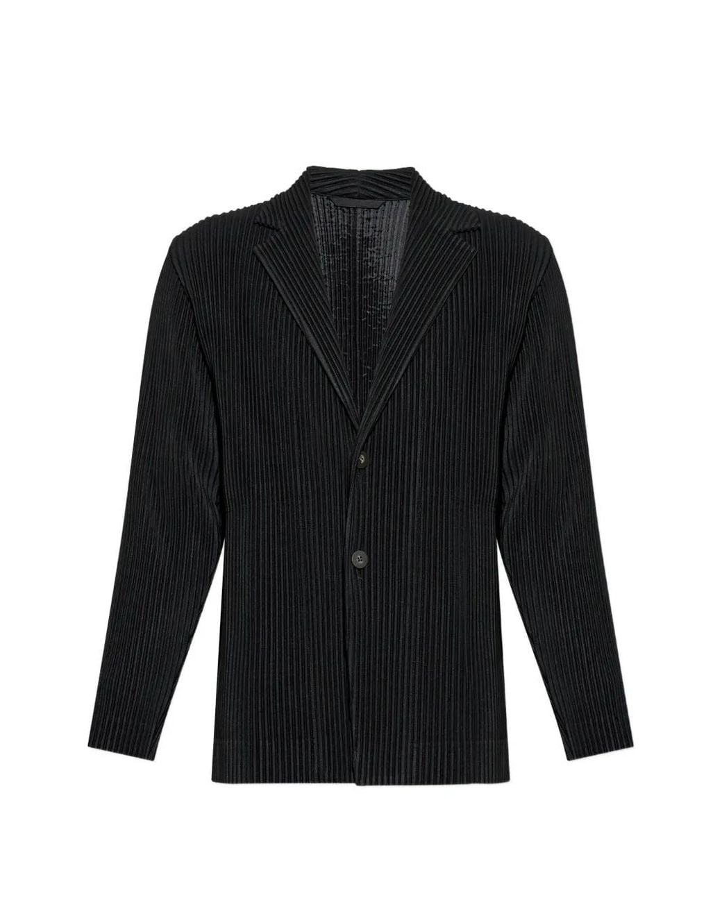 Homme Plissé Issey Miyake Black Plissé-Effect Notched-Lapel Jacket for men