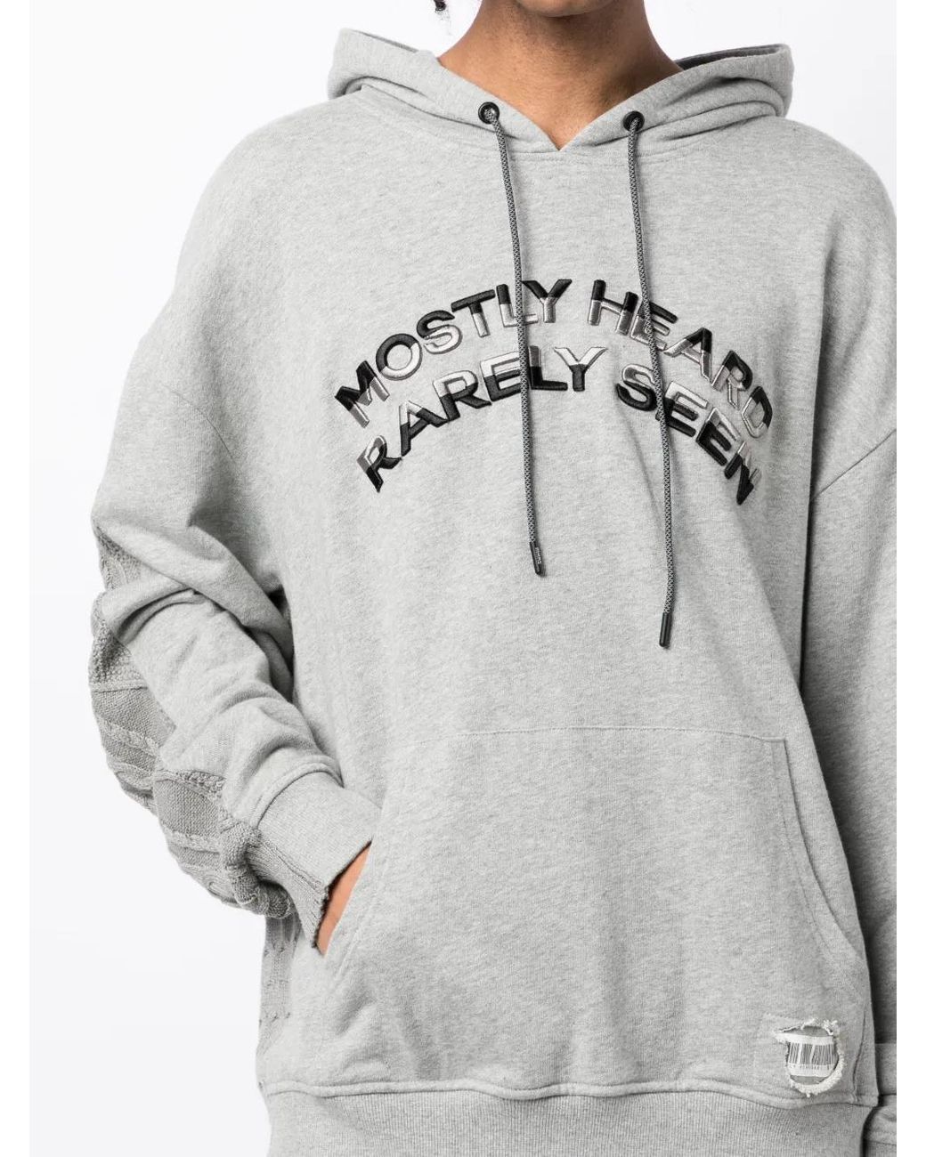 Mostly Heard Rarely Seen Gray Logo-Embroidered Hybrid Cotton Hoodie for men