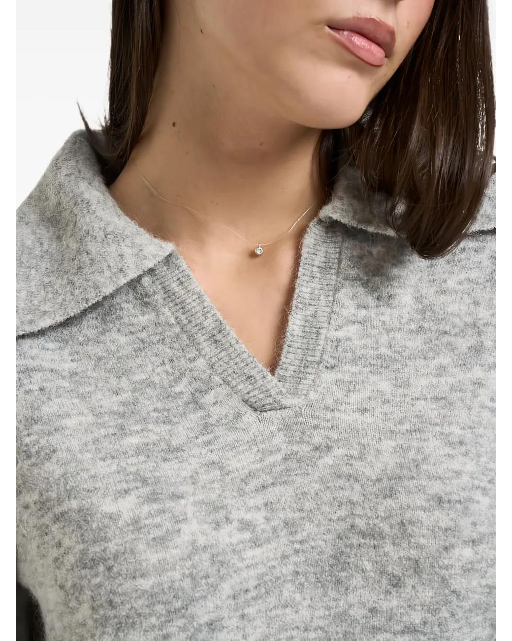 Patrizia Pepe Gray Spread-Collar Knitted Sweater
