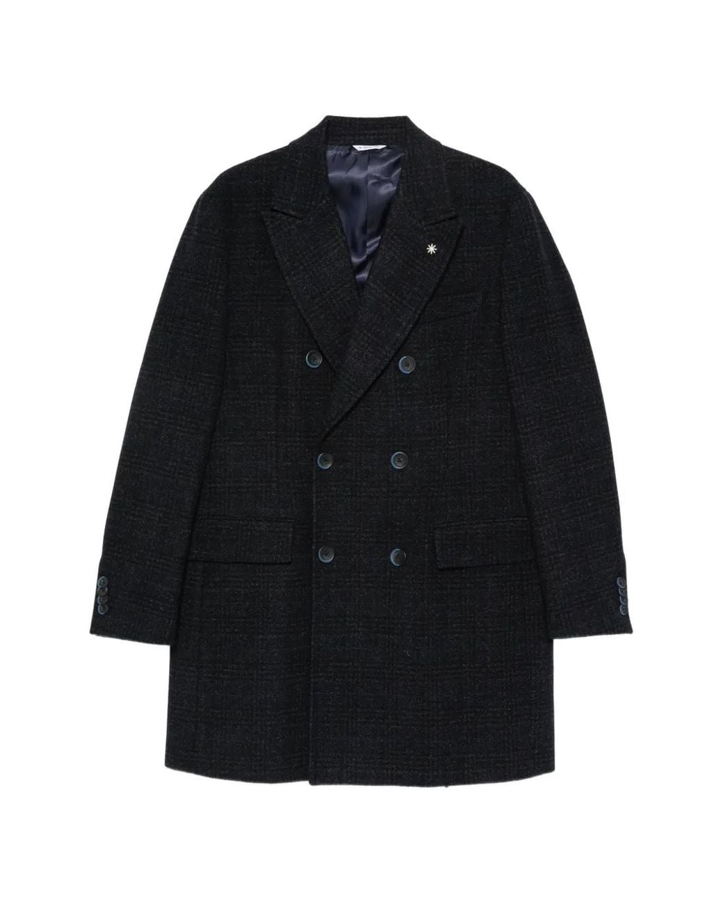 Manuel Ritz Blue Manteau Croisé À Carreaux for men