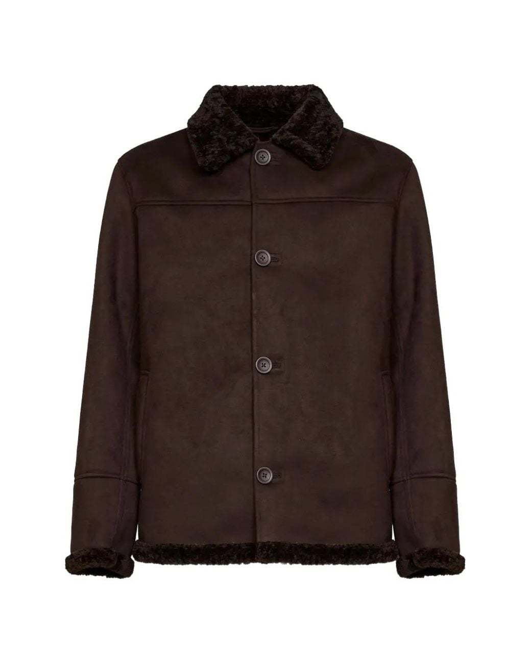 Herno Brown Faux-Shearling-Collar Suede-Texture Jacket for men