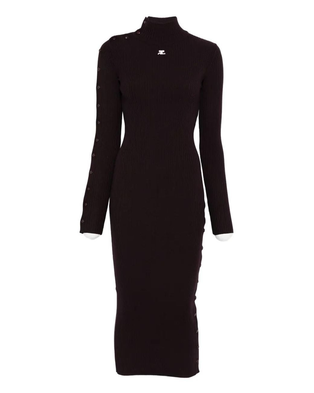 Courreges Black Ribbed Button-Detail Dress
