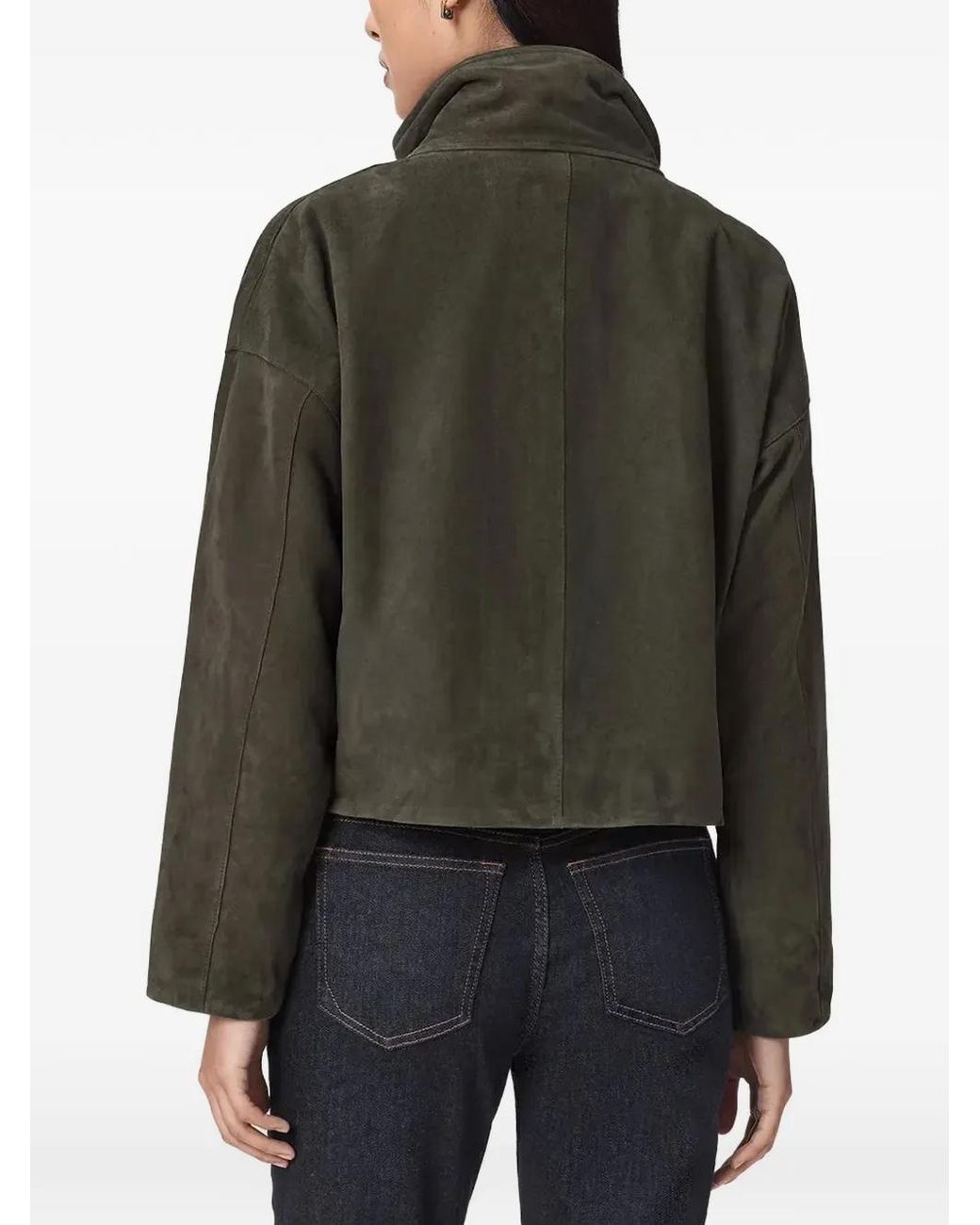 AllSaints Gray Funnel-Neck Suede Jacket