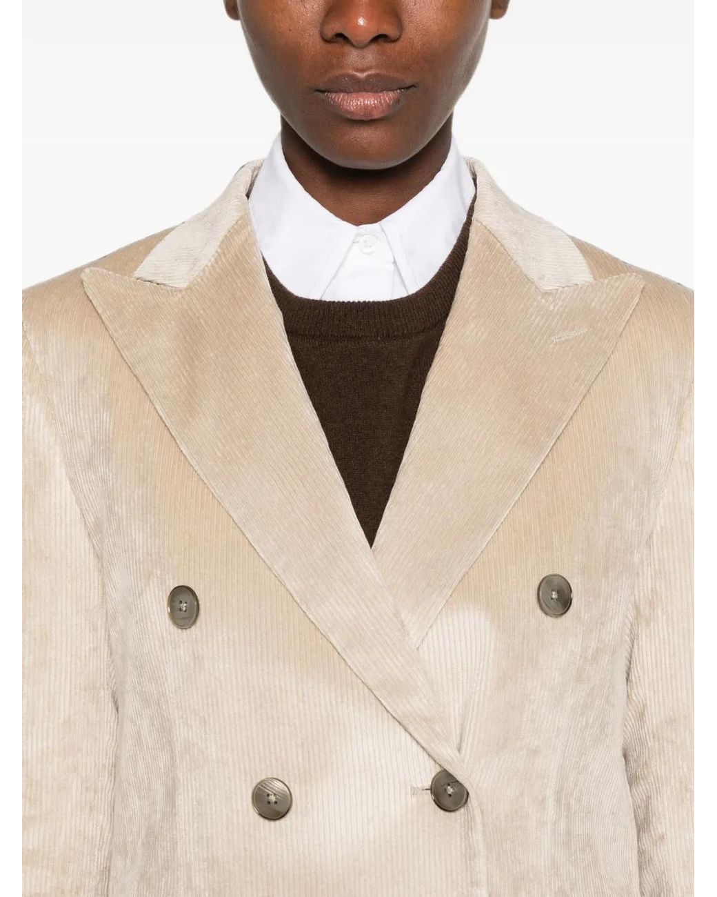 Lardini Natural Double-Breasted Corduroy Blazer