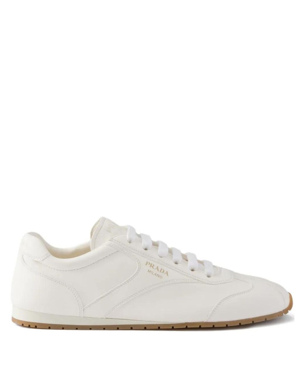Prada White Leather Lace-Up Sneakers