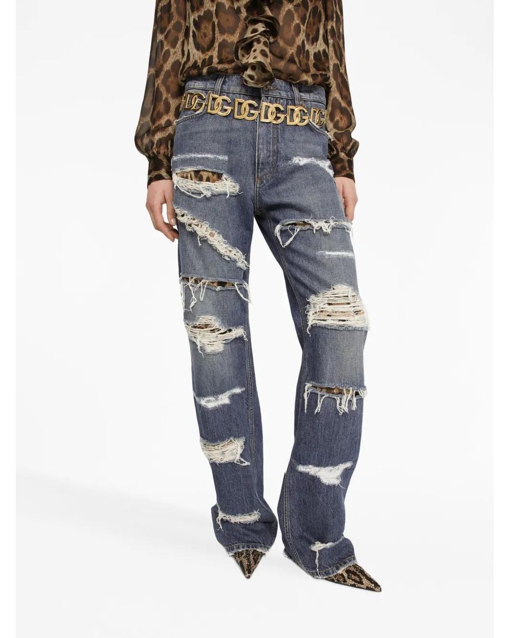 Dolce & Gabbana Blue Distressed-Effect Straight-Leg Jeans