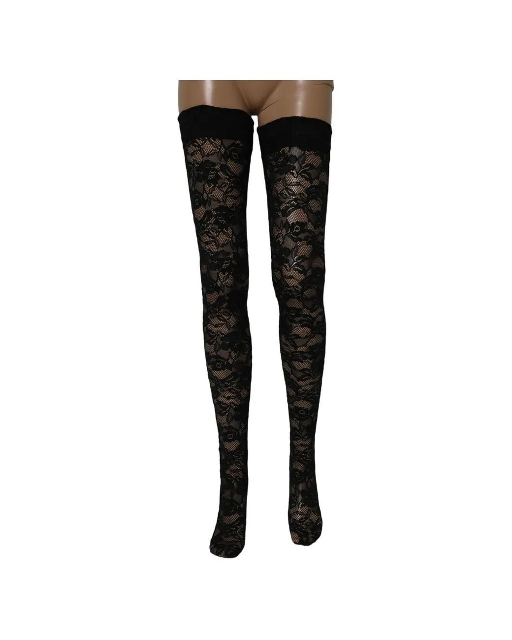 Dolce & Gabbana Black Floral-Lace Thigh-High Stockings