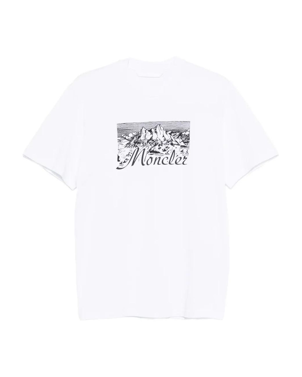 Moncler White Mountain-Print T-Shirt for men