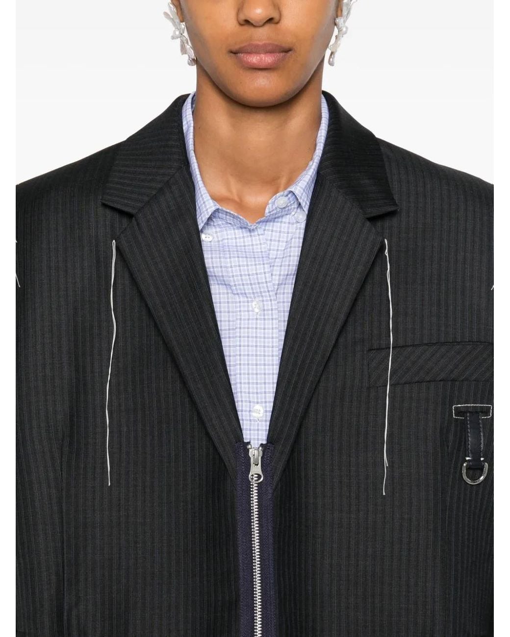 SONIA CARRASCO Blue Full-Zip Panelled Wool Jacket