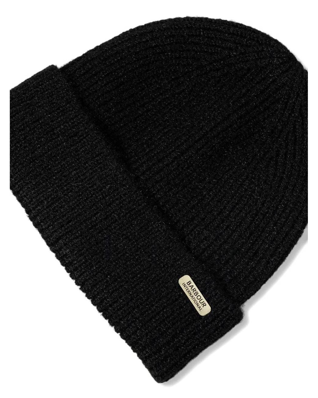 Barbour Black Ribbed-Knit Beanie Hat