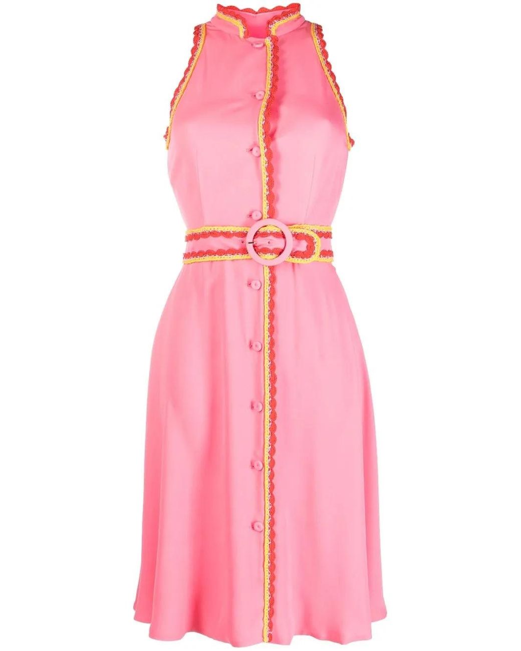 Moschino Pink Belted-Waist Sleeveless Dress