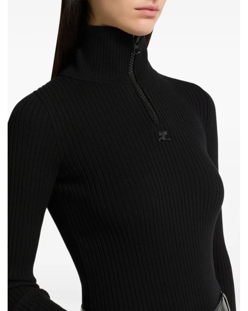 Courreges Black Logo-Appliqué Ribbed-Knit Sweater