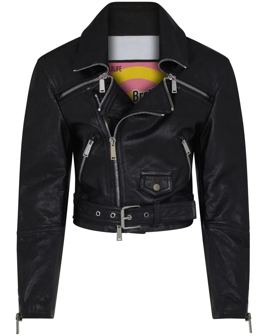 DSquared² Black Cropped Leather Biker Jacket