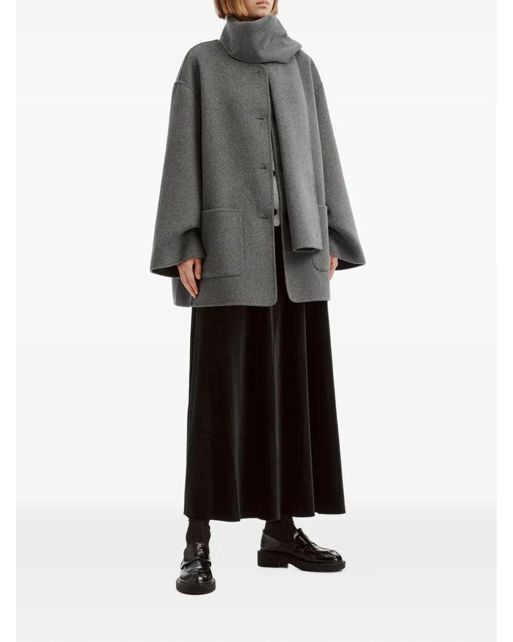B+ AB Gray Scarf-Detail Button-Up Coat