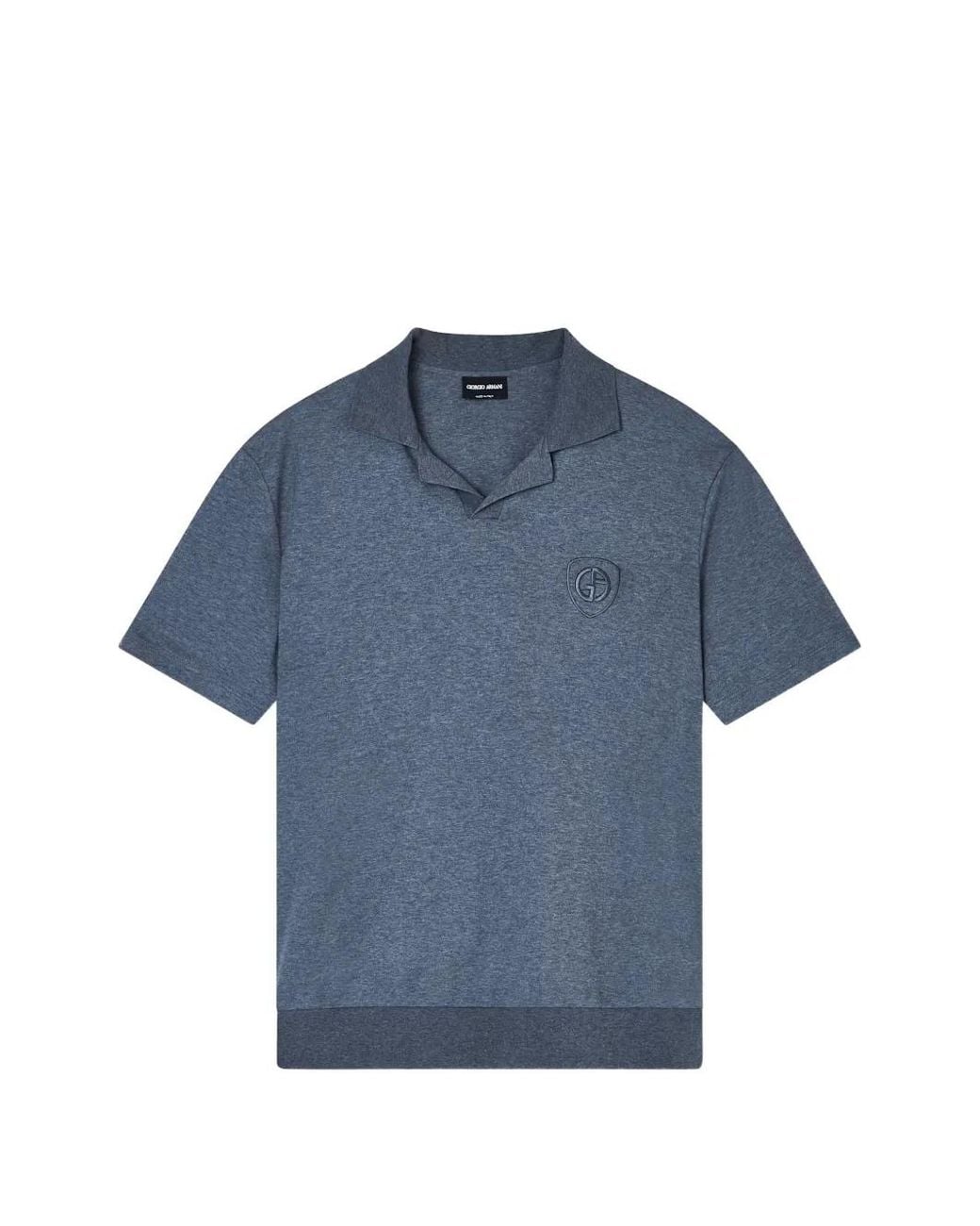 Giorgio Armani Blue Logo-Patch Short-Sleeved Polo Shirt for men