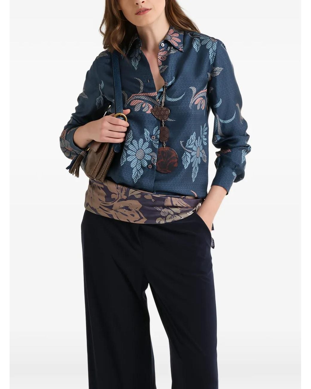 Maliparmi Floral-Print Long-Sleeve Shirt in Blue | Lyst