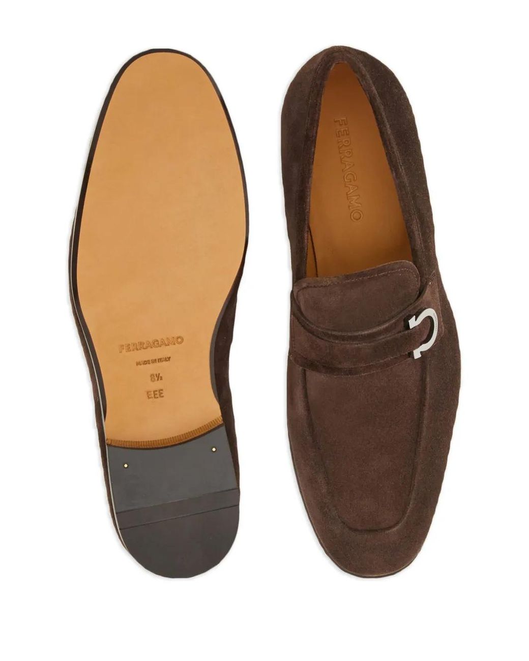 Ferragamo Brown Gancini-Buckle Leather Loafers for men