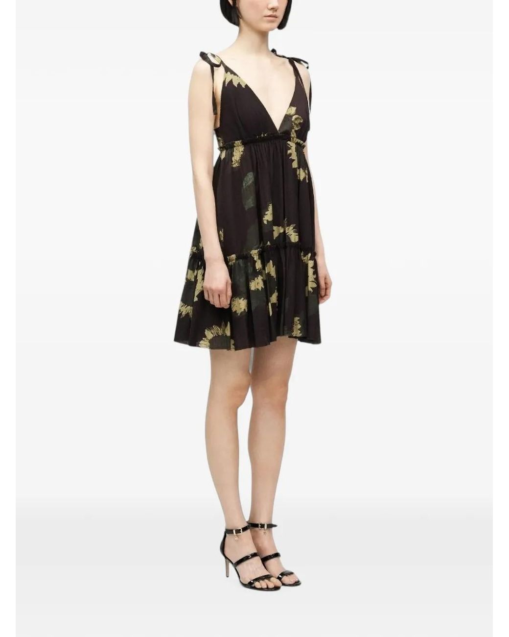 Moschino Black Floral-Print Ruffled-Tier Dress