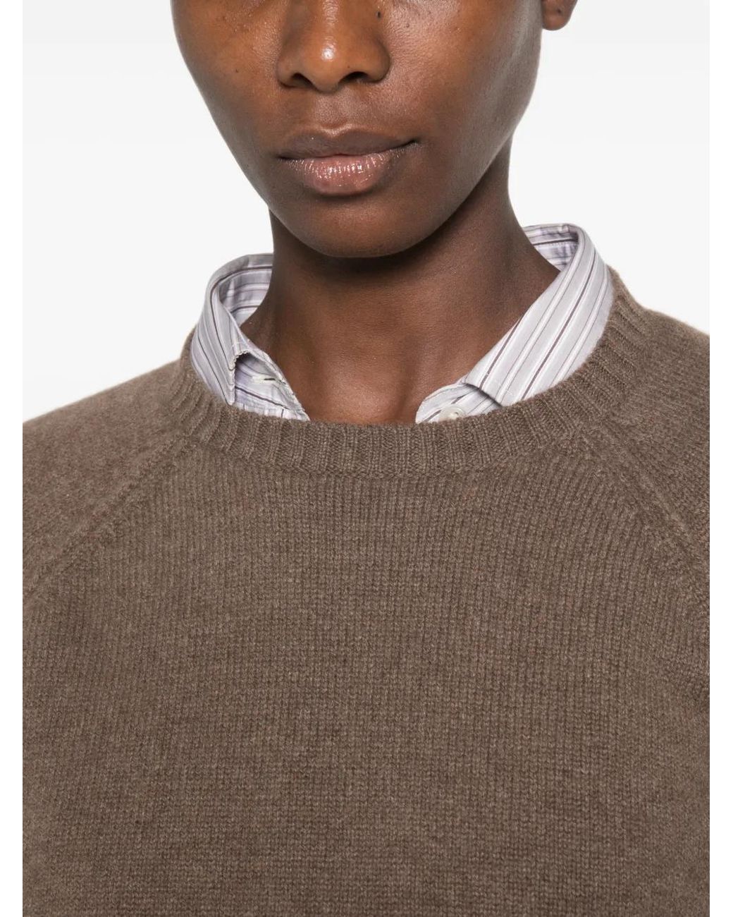 Be You Brown Long-Sleeve Ribbed-Trim Sweater