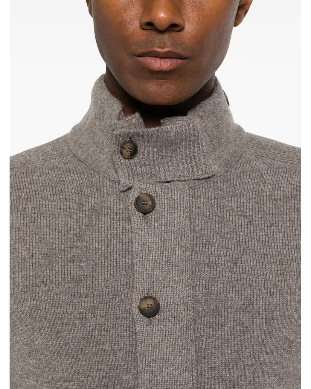 Gran Sasso Gray Button-Fastening High-Neck Cardigan for men