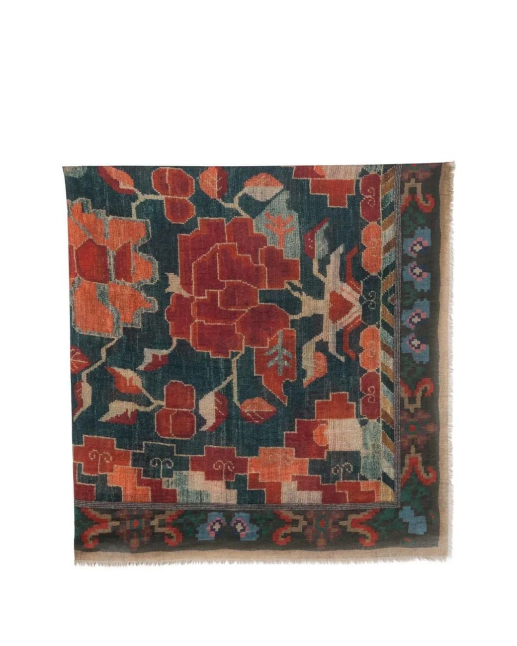 Pierre Louis Mascia Red Floral-Print Frayed Scarf