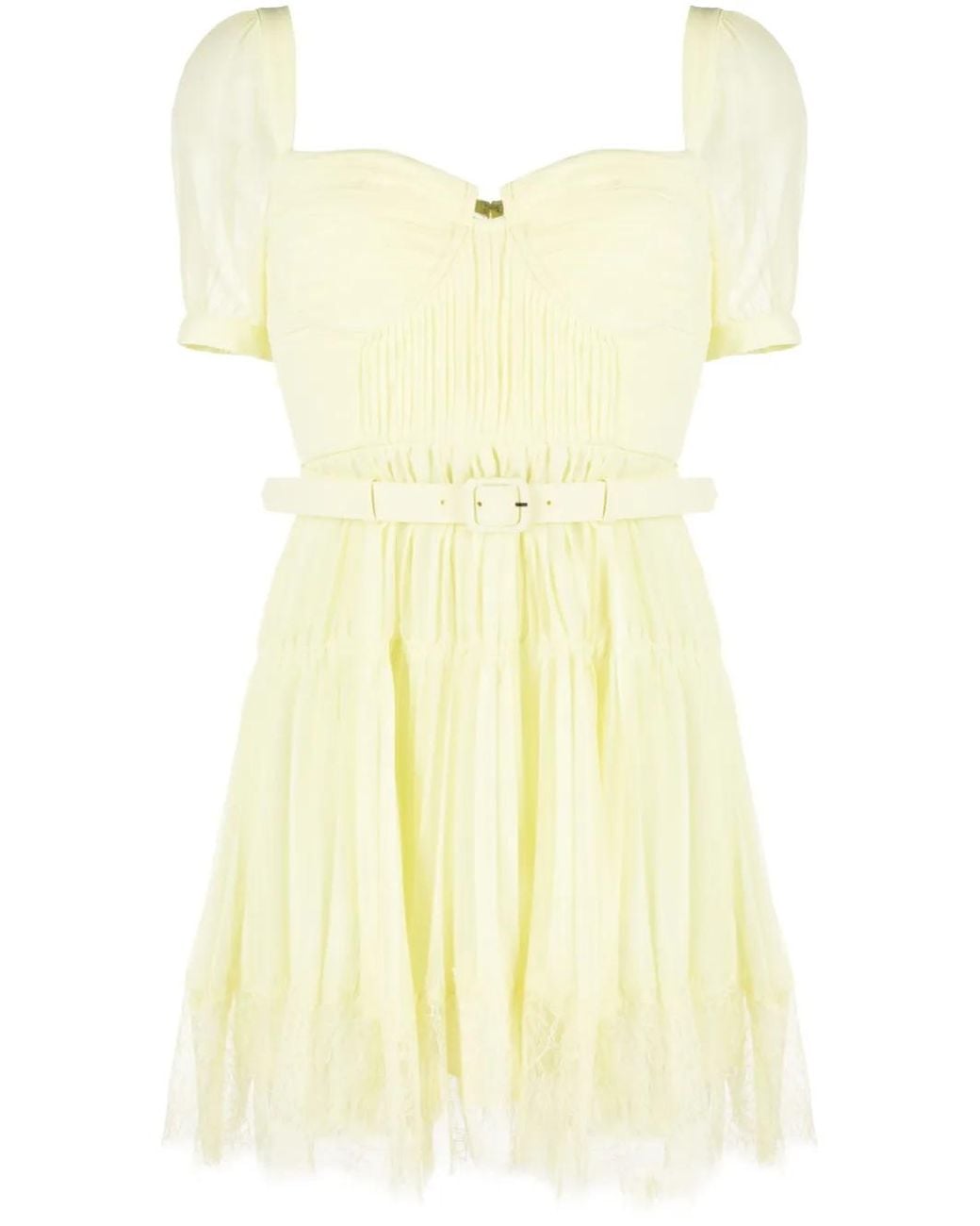 Self-Portrait Yellow Chiffon Lace Detail Mini Dress