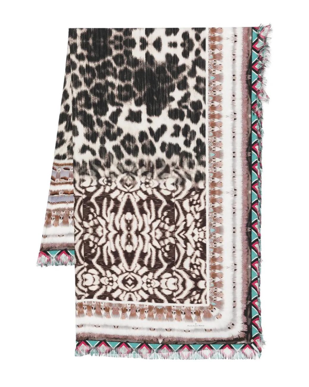 Pierre Louis Mascia Black Printed Frayed-Hem Scarf