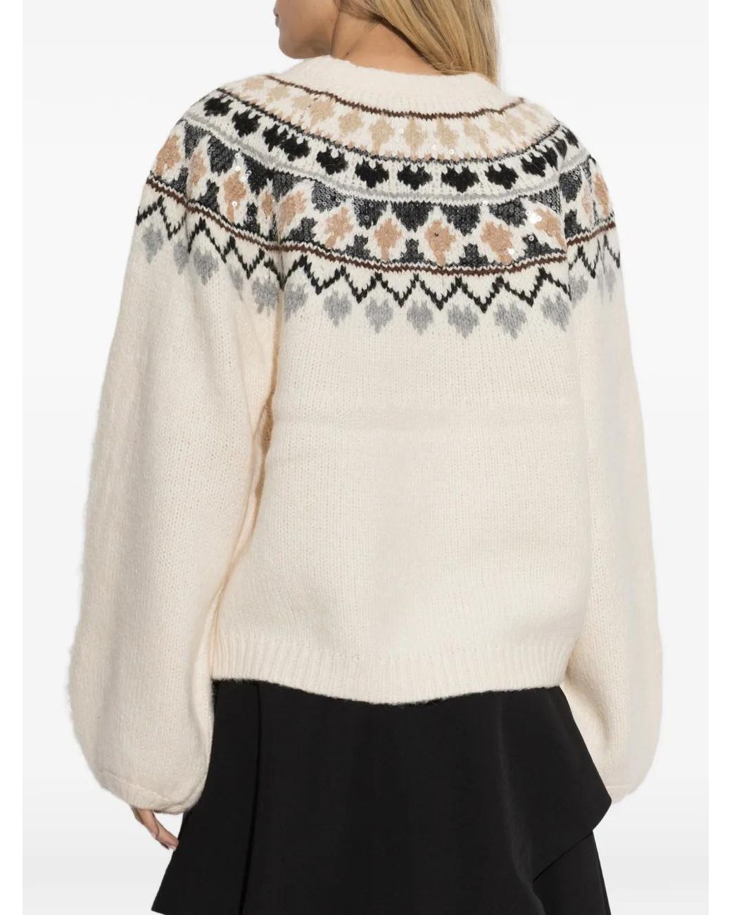 Munthe White Vaffie Sequin-Embellished Patterned Sweater